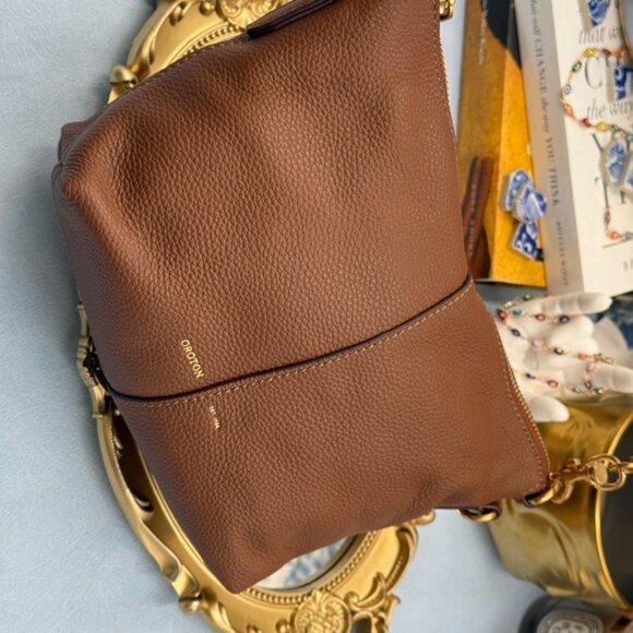 🆕 OROTON 🧿 NWOT Lily Zip Top Leather Crossbody, Brown *MISSING TOP STRAP* - Picture 8 of 15